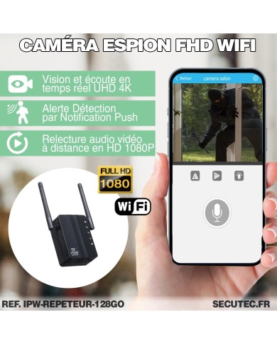 Répéteur WiFi caméra cachée IP WiFi détection de mouvement écoute à distance carte mémoire 128Go
