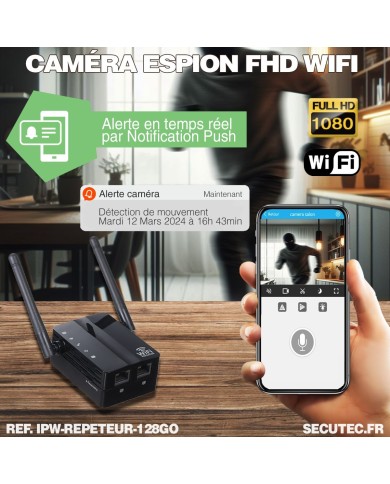 Répéteur WiFi caméra cachée IP WiFi détection de mouvement écoute à distance carte mémoire 128Go