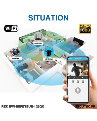 Répéteur WiFi caméra cachée IP WiFi détection de mouvement écoute à distance carte mémoire 128Go