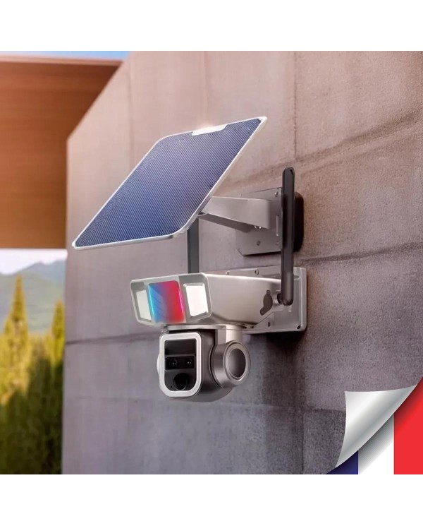 Double caméra pilotable solaire 4G UHD 2K waterproof Zoom X20 autotracking IR détection de mouvement microSD 128 Go