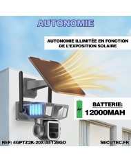 Double caméra pilotable solaire 4G UHD 2K waterproof Zoom X20 autotracking IR détection de mouvement microSD 128 Go