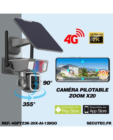 Double caméra pilotable solaire 4G UHD 2K waterproof Zoom X20 autotracking IR détection de mouvement microSD 128 Go