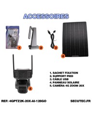 Double caméra pilotable solaire 4G UHD 2K waterproof Zoom X20 autotracking IR détection de mouvement microSD 128 Go