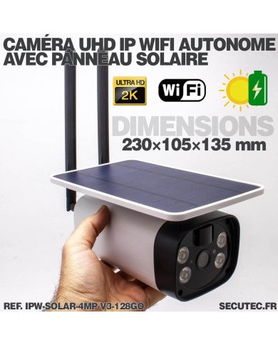 Caméra solaire Wifi UHD 2K waterproof Infrarouge accès à distance via iPhone Android 128 Go inclus