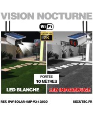 Caméra solaire Wifi UHD 2K waterproof Infrarouge accès à distance via iPhone Android 128 Go inclus