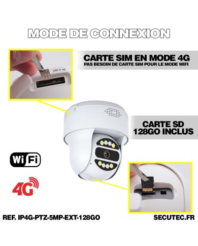 Camera exterieur 4G WiFi pilotable UHD 4K detection de mouvement et de presence humaine 128Go