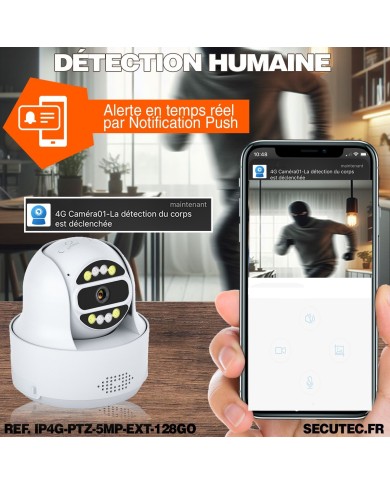 Camera exterieur 4G WiFi pilotable UHD 4K detection de mouvement et de presence humaine 128Go
