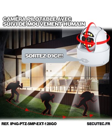 Camera exterieur 4G WiFi pilotable UHD 4K detection de mouvement et de presence humaine 128Go