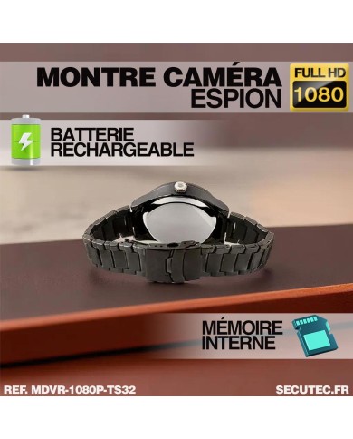 Montre espion caméra Full HD 1080p vidéo audio photo dictaphone batterie rechargeable bracelet métal mémoire 32 Go