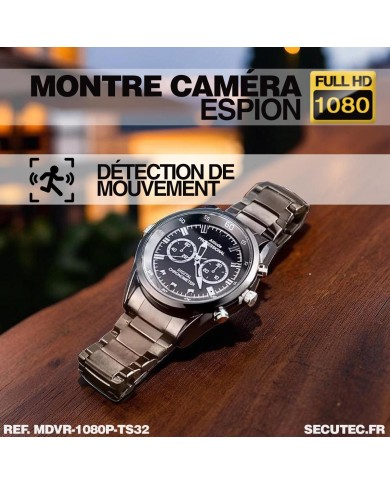Montre espion caméra Full HD 1080p vidéo audio photo dictaphone batterie rechargeable bracelet métal mémoire 32 Go