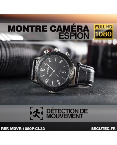 Montre espion caméra Full HD 1080p vidéo audio photo dictaphone batterie rechargeable bracelet cuir mémoire 32 Go