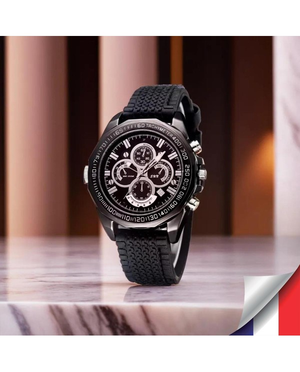 Montre espion caméra Full HD 1080p vidéo audio photo dictaphone batterie rechargeable bracelet caoutchouc mémoire 128 Go