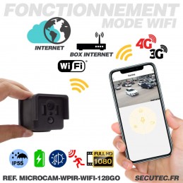 Kit micro caméra WiFi HD 1080P longue autonomie waterproof avec détection  de mouvement PIR et vision nocturne invisible 128 Go