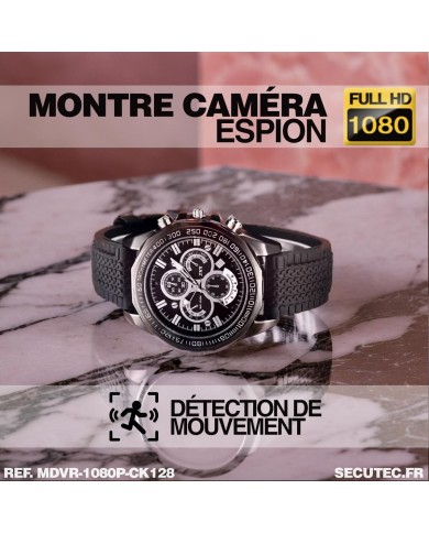 Montre espion caméra Full HD 1080p vidéo audio photo dictaphone batterie rechargeable bracelet caoutchouc mémoire 128 Go