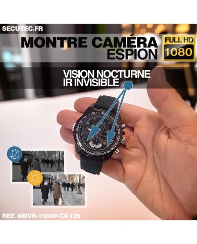 Montre espion caméra Full HD 1080p vidéo audio photo dictaphone batterie rechargeable bracelet caoutchouc mémoire 128 Go