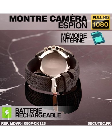 Montre espion caméra Full HD 1080p vidéo audio photo dictaphone batterie rechargeable bracelet caoutchouc mémoire 128 Go