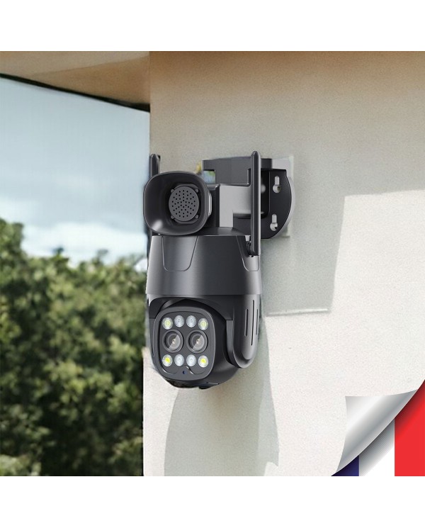 Double caméra pilotable 4G ou WIFI UHD 2K détection AI suivi humain alerte sirène zoom X4 micro SD 128Go