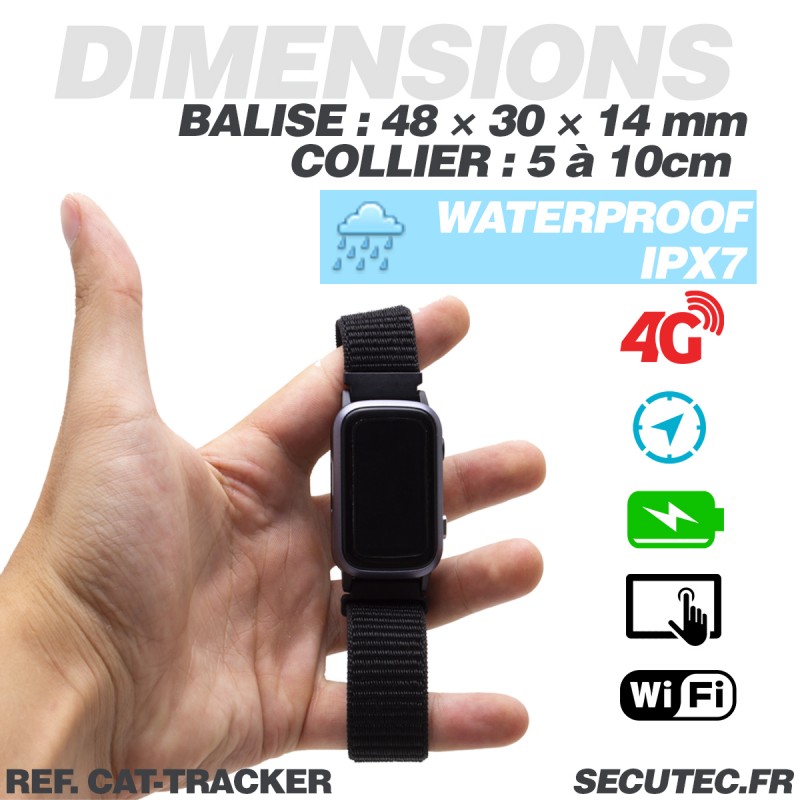 Collier traceur GPS 4G temps réel sans abonnement pour chat et petit chien