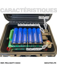 Pélicase étanche avec batterie lithium rechargeable 57.6 A avec sortie 12V