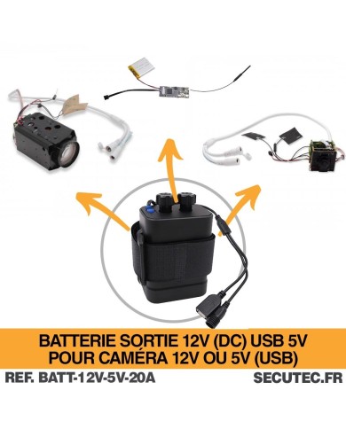 Boîtier batterie portable étanche XP67 avec 6 piles 18650 (19,2 A) – Alimentation spécialisée pour caméras 12V et 5V