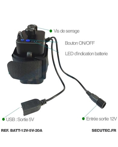 Boîtier batterie portable étanche XP67 avec 6 piles 18650 (19,2 A) – Alimentation spécialisée pour caméras 12V et 5V