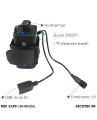Boîtier batterie portable étanche XP67 avec 6 piles 18650 (19,2 A) – Alimentation spécialisée pour caméras 12V et 5V