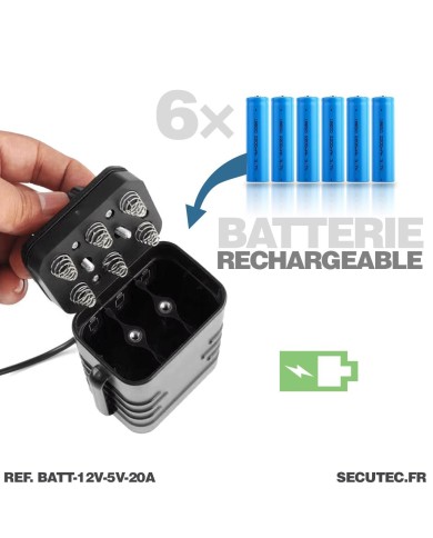 Boîtier batterie portable étanche XP67 avec 6 piles 18650 (19,2 A) – Alimentation spécialisée pour caméras 12V et 5V