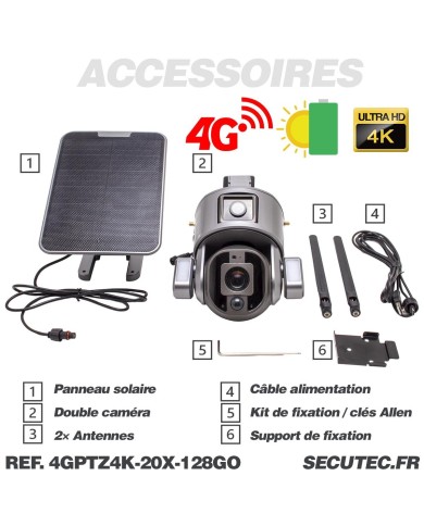Double caméra pilotable solaire 4G Ultra HD 4K waterproof Zoom X10 autotracking IR détection de mouvement avec alarme et sirène