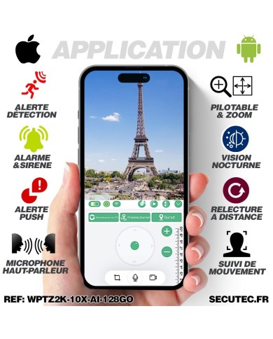 Triple caméra pilotable solaire Wifi Ultra HD 2K waterproof Zoom X10 autotracking IR détection de mouvement avec alarme et sirèn