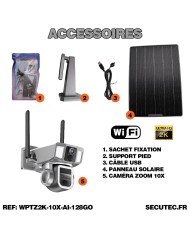Triple caméra pilotable solaire Wifi Ultra HD 2K waterproof Zoom X10 autotracking IR détection de mouvement avec alarme et sirèn