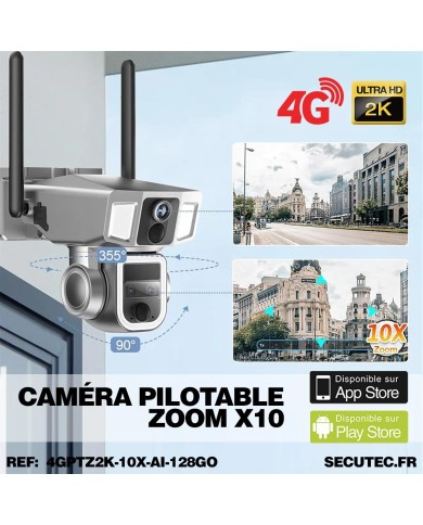 Triple caméra pilotable solaire 4G Ultra HD 2K waterproof Zoom X10 autotracking IR détection de mouvement avec alarme et sirène
