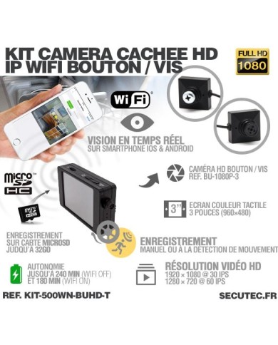 Kit micro caméra bouton ou vis Full HD 1080P 