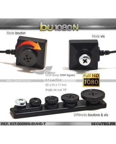 Kit micro caméra bouton ou vis Full HD 1080P 