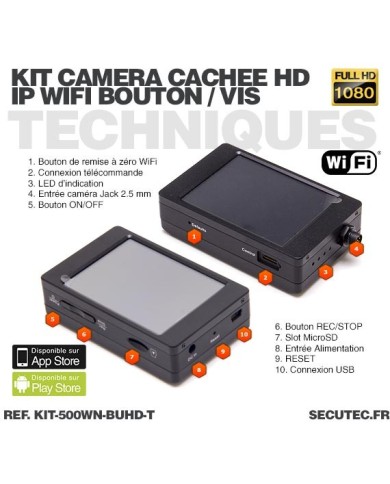 Kit micro caméra bouton ou vis Full HD 1080P 