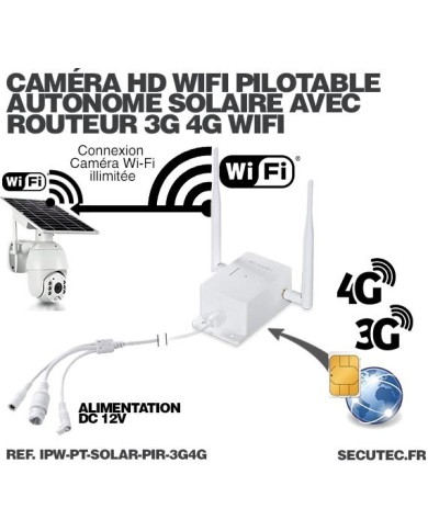 Kit caméra pilotable solaire Wifi HD 1080P waterproof Infrarouge 64 Go inclus avec routeur GSM 3G 4G WiFi