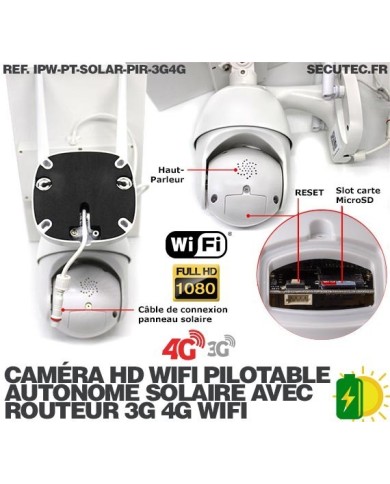 Kit caméra pilotable solaire Wifi HD 1080P waterproof Infrarouge 64 Go inclus avec routeur GSM 3G 4G WiFi
