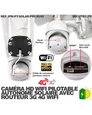 Kit caméra pilotable solaire Wifi HD 1080P waterproof Infrarouge 64 Go inclus avec routeur GSM 3G 4G WiFi