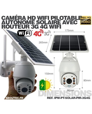 Kit caméra pilotable solaire Wifi HD 1080P waterproof Infrarouge 64 Go inclus avec routeur GSM 3G 4G WiFi