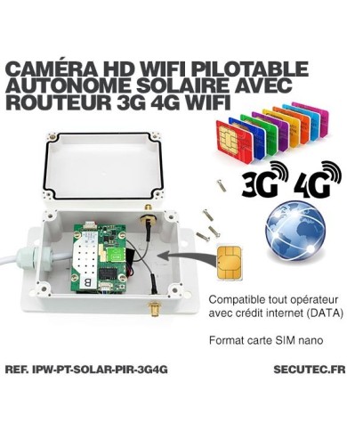 Kit caméra pilotable solaire Wifi HD 1080P waterproof Infrarouge 64 Go inclus avec routeur GSM 3G 4G WiFi