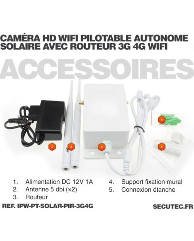 Kit caméra pilotable solaire Wifi HD 1080P waterproof Infrarouge 64 Go inclus avec routeur GSM 3G 4G WiFi