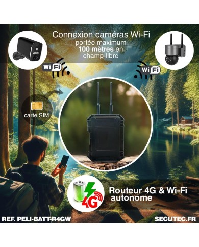 Routeur 3G 4G WiFi autonome Pélicase étanche batterie lithium rechargeable 57.6 A