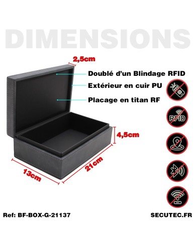 Boîte faraday blindée gris clair blocage de signal 21x13x7cm