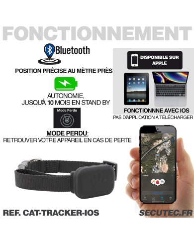 Collier traceur IOS temps reel sans abonnement pour chat et petit chien