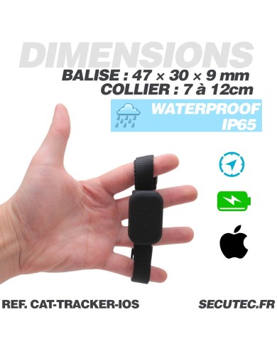 Collier traceur IOS temps reel sans abonnement pour chat et petit chien
