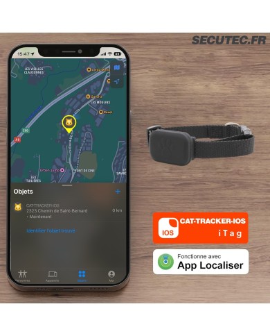 Collier traceur IOS temps reel sans abonnement pour chat et petit chien