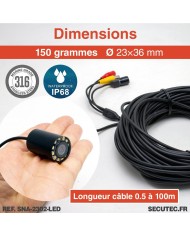 Mini caméra d’inspection waterproof | AHD 1080P | Grand angle 140° | LED intégrées | Étanche IP68 | Câble 1m à 100m