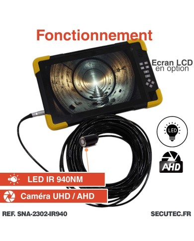 Mini caméra d’inspection waterproof | AHD 1080P | Grand angle 140° | LED intégrées | Étanche IP68 | Câble 1m à 100m