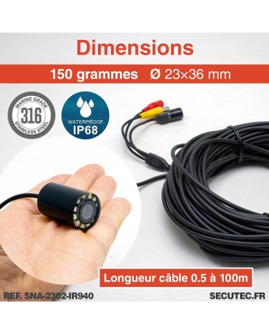 Mini caméra d’inspection waterproof | AHD 1080P | Grand angle 140° | LED intégrées | Étanche IP68 | Câble 1m à 100m