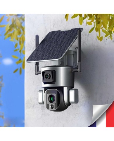 Double caméra pilotable solaire Wifi Ultra HD 4K waterproof Zoom X20 autotracking IR détection de mouvement avec alarme et sirèn