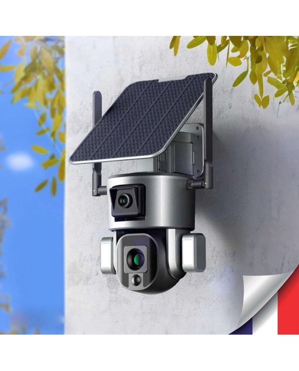 Double caméra pilotable solaire Wifi Ultra HD 4K waterproof Zoom X20 autotracking IR détection de mouvement avec alarme et sirèn